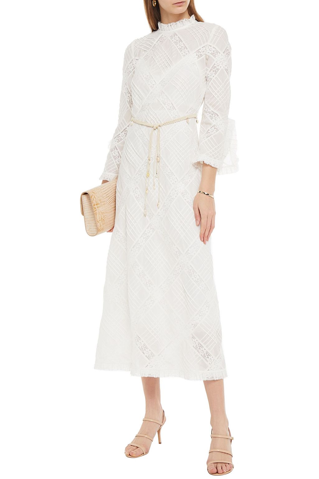 ZIMMERMANN Freja belted lace-trimmed cotton-voile midi dress