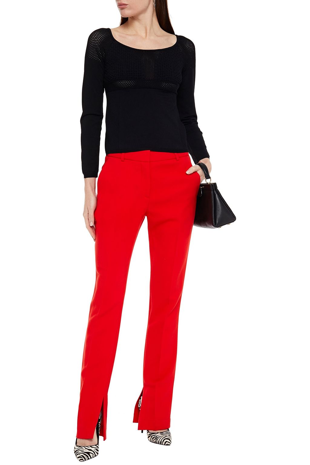 VALENTINO GARAVANI Pointelle-trimmed waffle and stretch-knit sweater