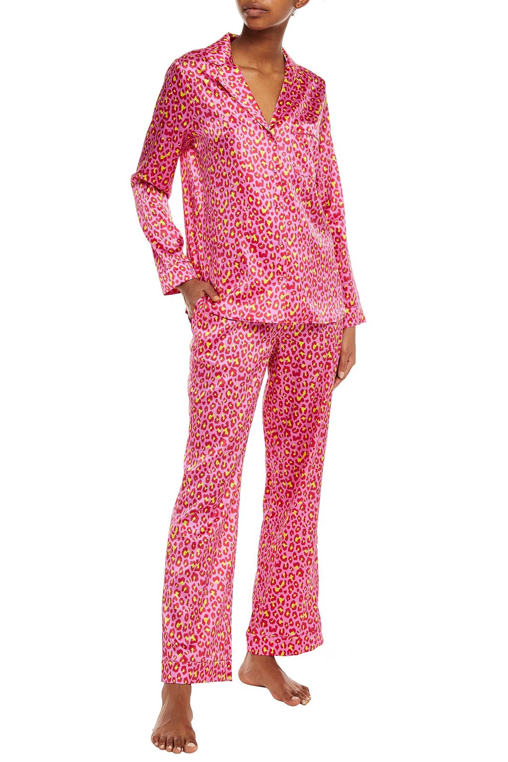 Bright pink Leopard-print stretch-silk satin pajama set | Sale up to 70% off | THE OUTNET 