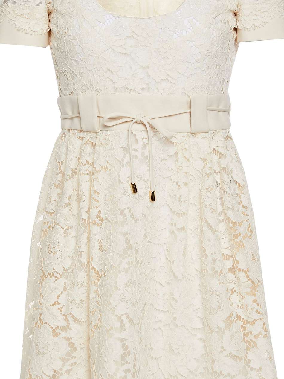 belted cotton-blend corded lace mini dress