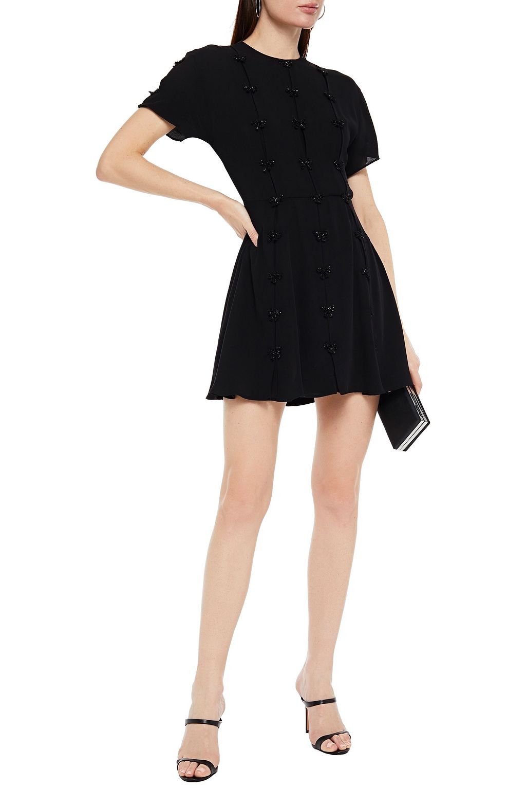 VALENTINO GARAVANI Embellished pleated silk-crepe mini dress