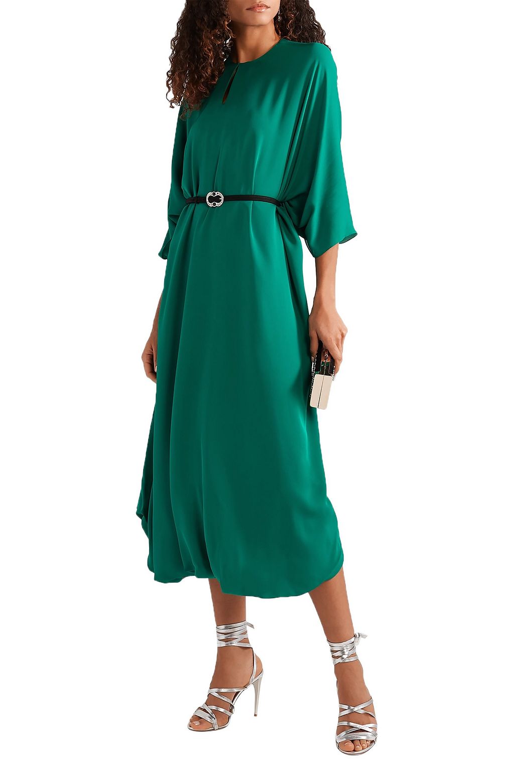 REEM ACRA Draped silk-blend lamé midi dress