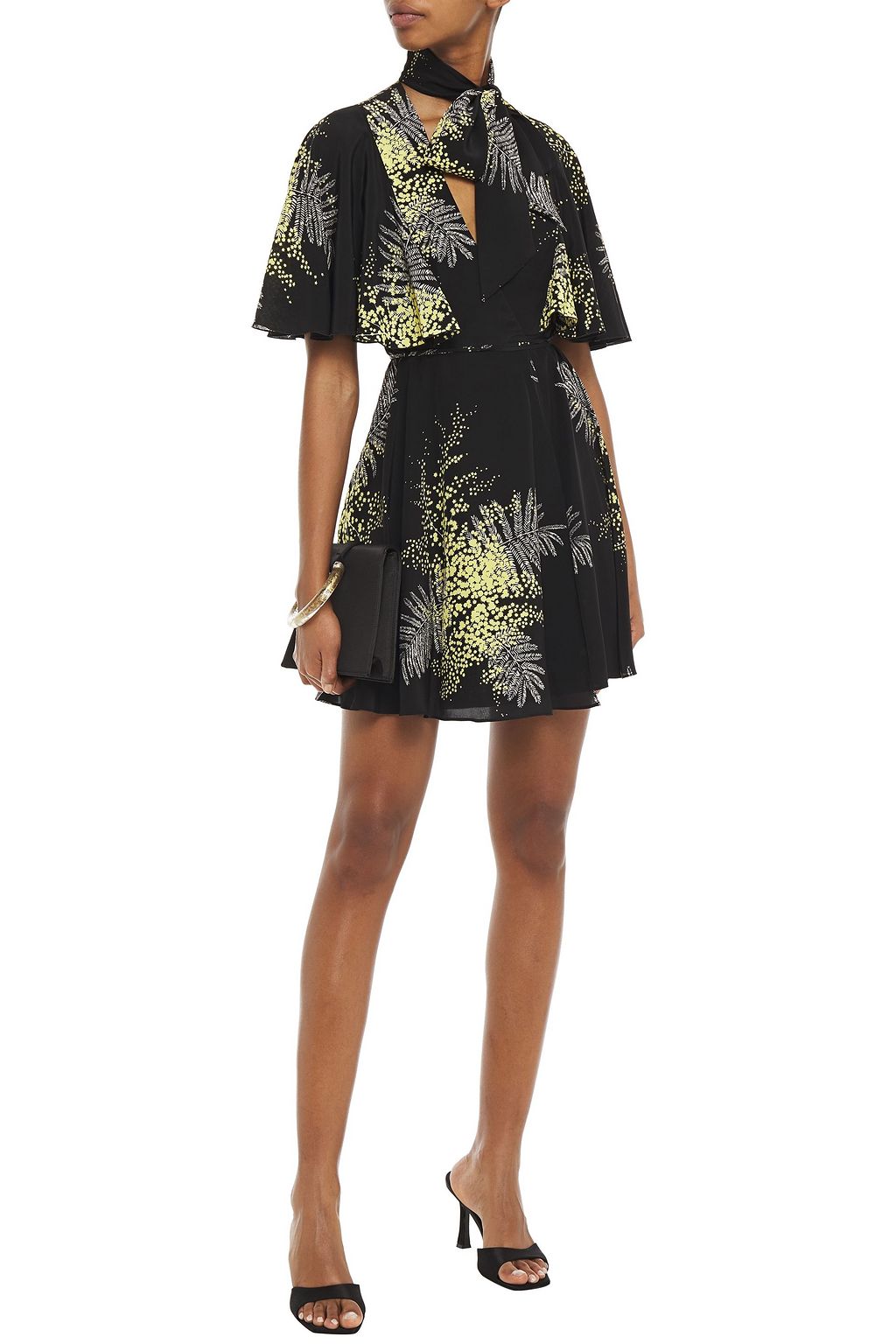 VALENTINO GARAVANI Tie-neck printed silk mini wrap dress