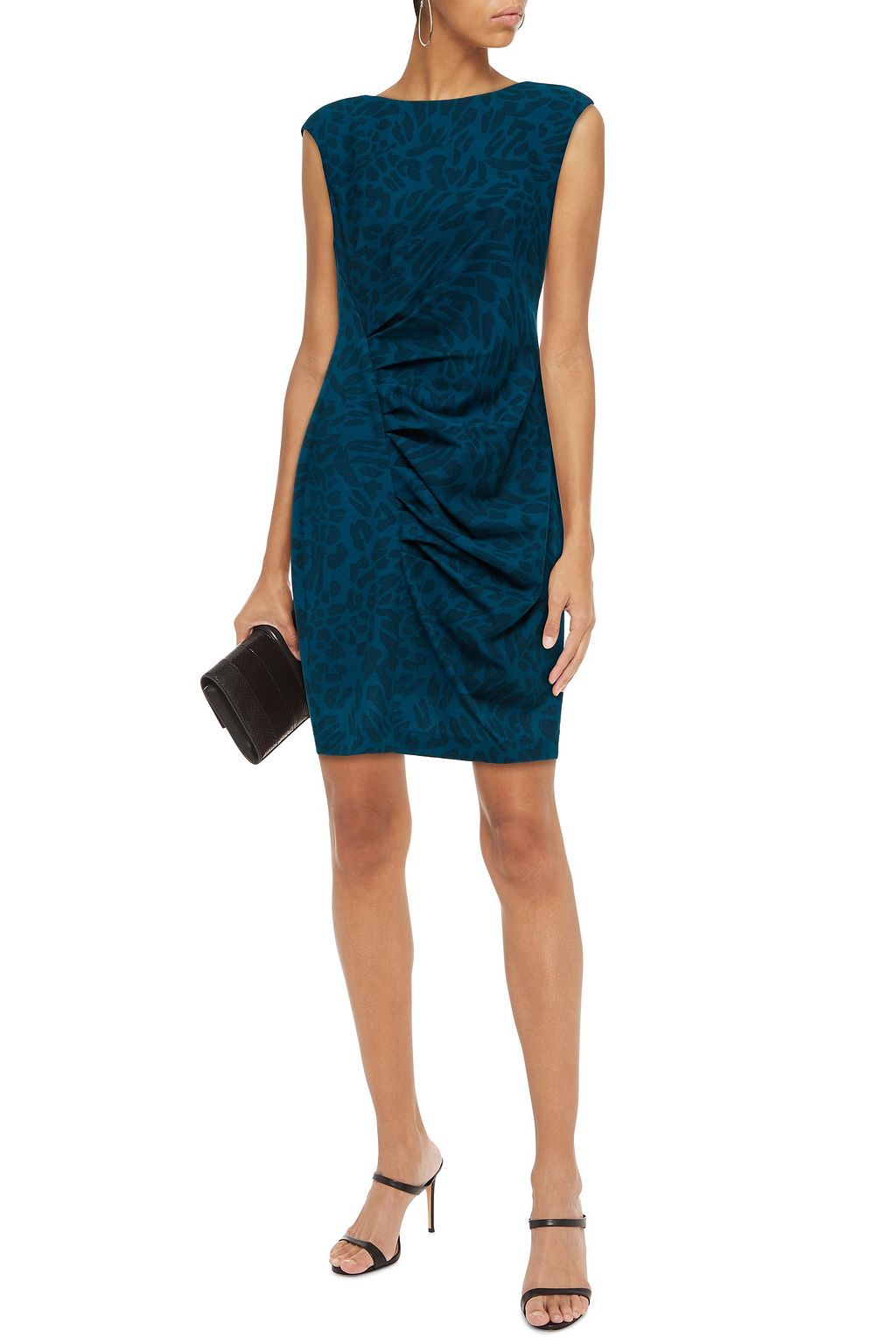 DKNY Ruched leopard-print stretch-crepe mini dress