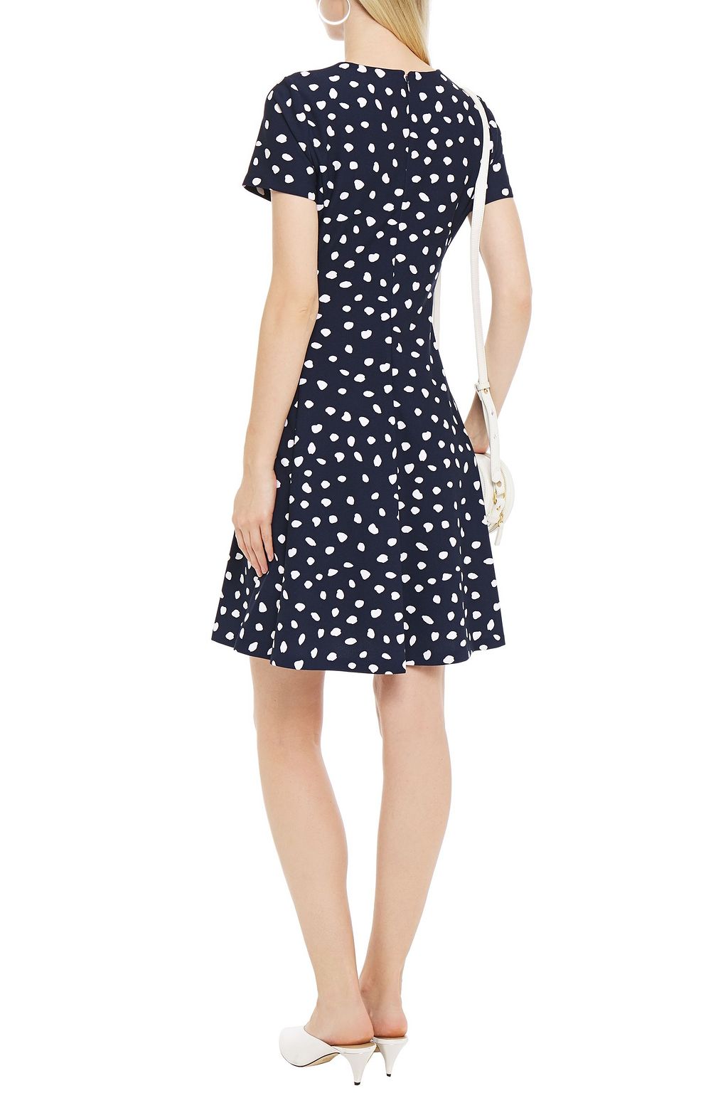 DKNY Flared printed stretch-crepe mini dress