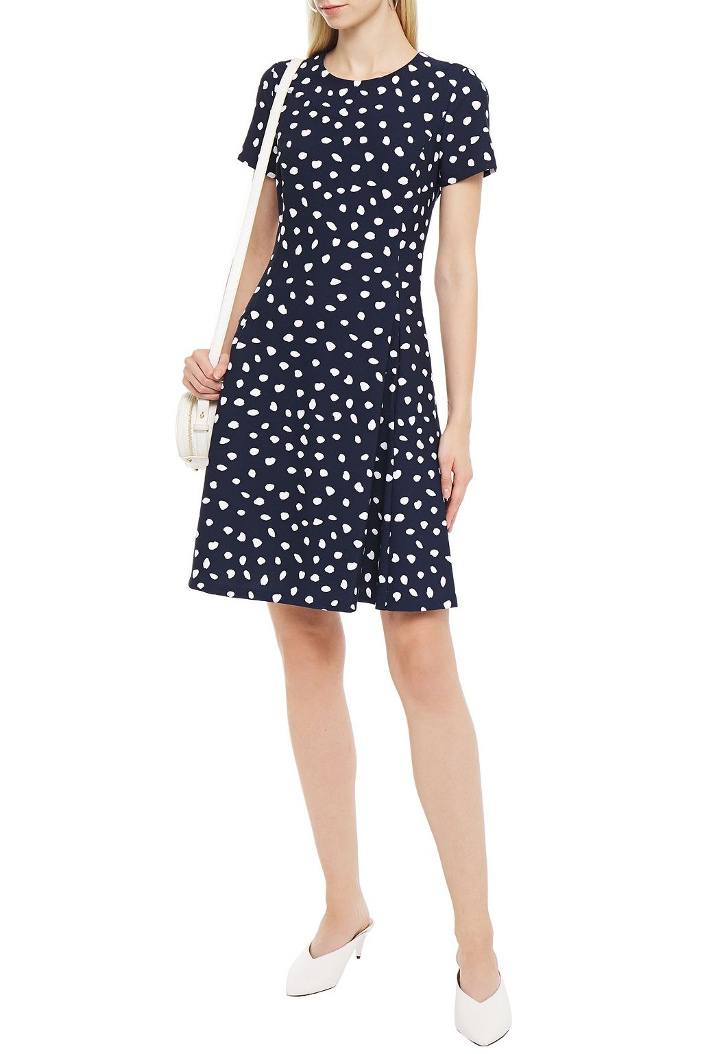 DKNY Flared printed stretch-crepe mini dress
