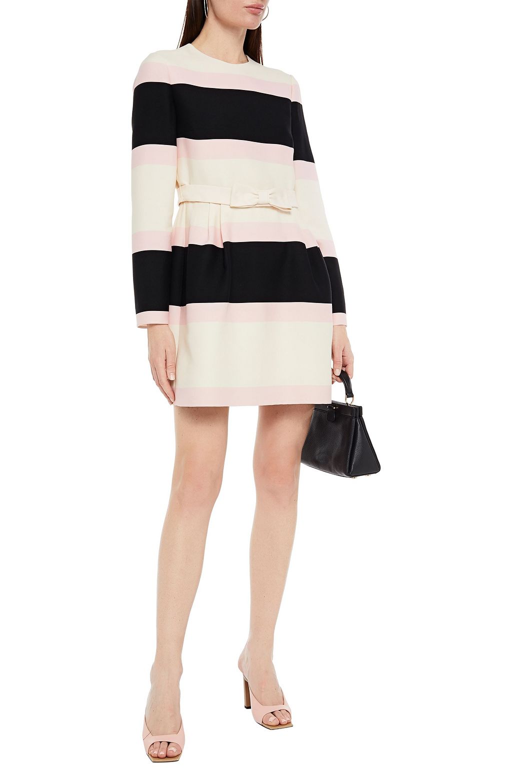 VALENTINO GARAVANI Belted striped wool and silk-blend crepe mini dress