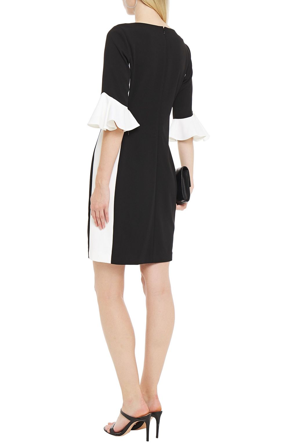 DKNY Ruffled two-tone stretch-crepe dress