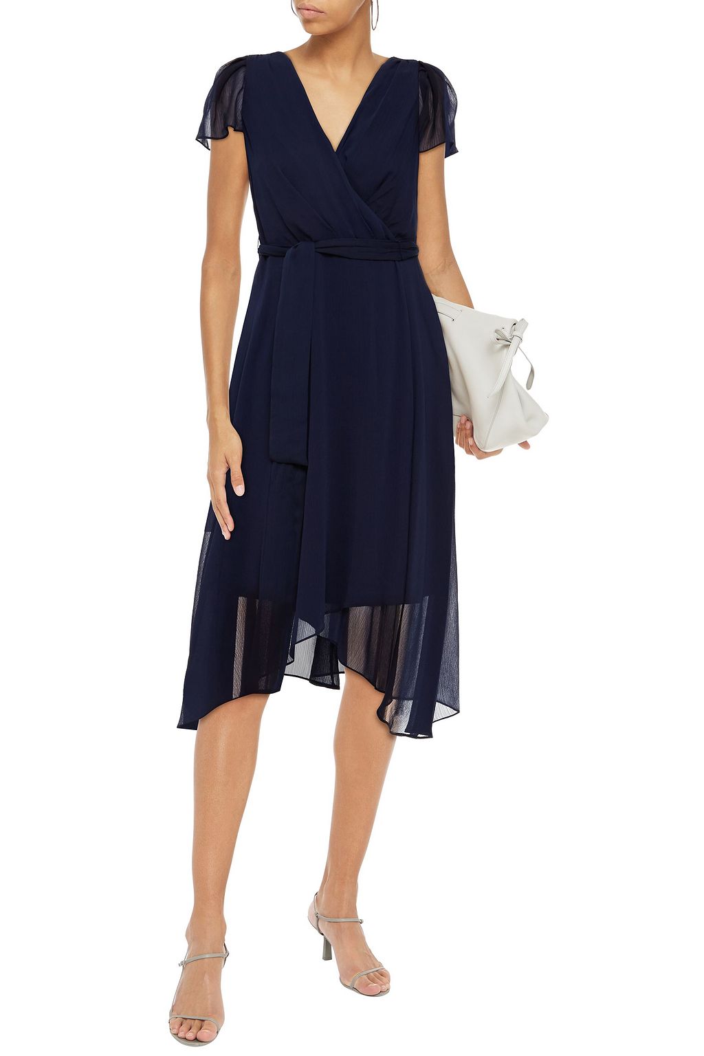 DKNY Asymmetric wrap-effect georgette midi dress