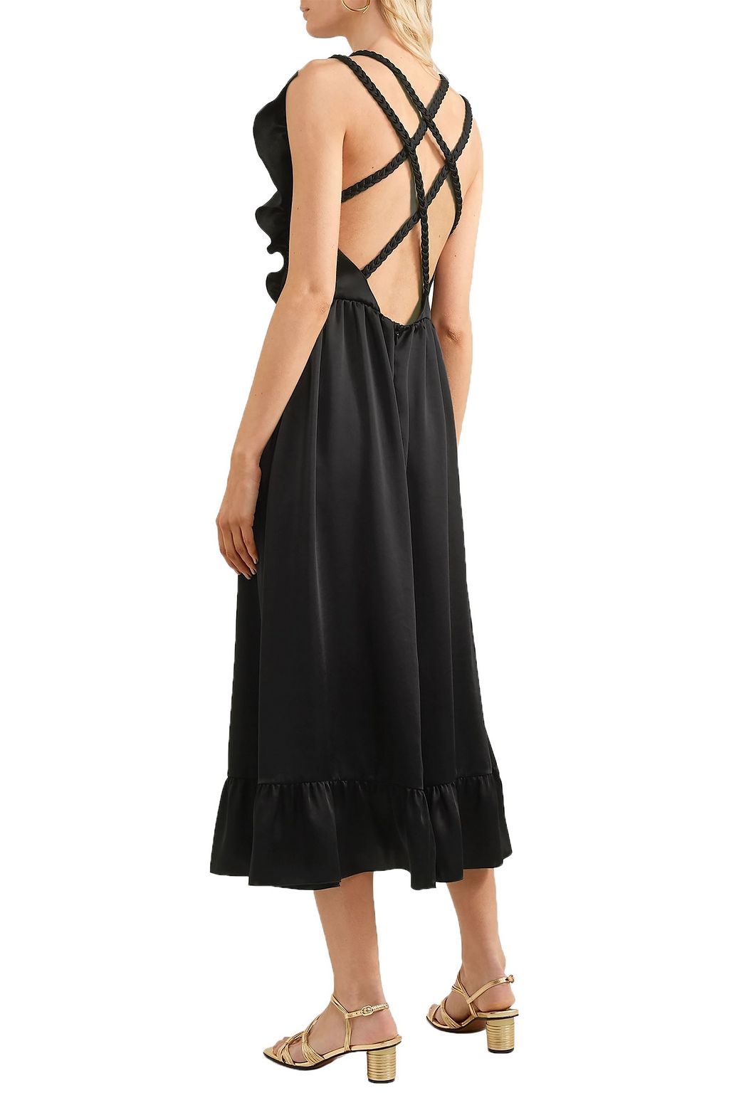 REDVALENTINO Ruffled braided satin dress