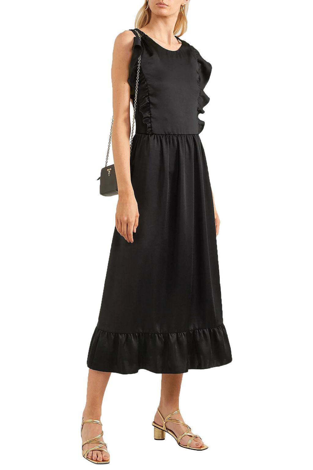 REDVALENTINO Ruffled braided satin dress