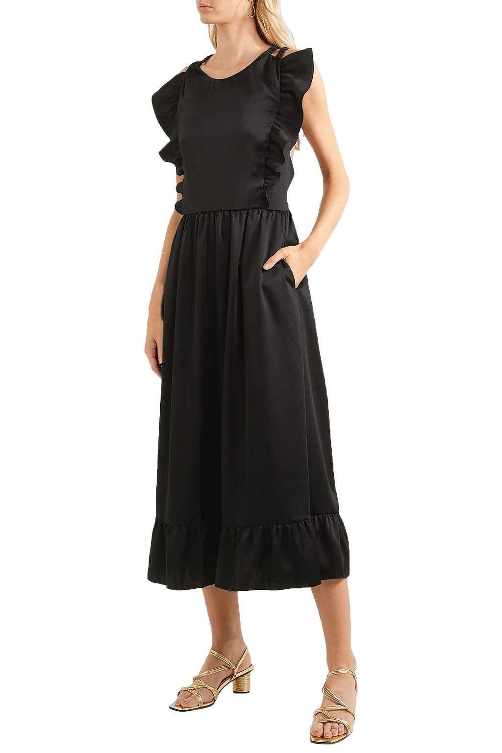 REDVALENTINO Ruffled braided satin dress
