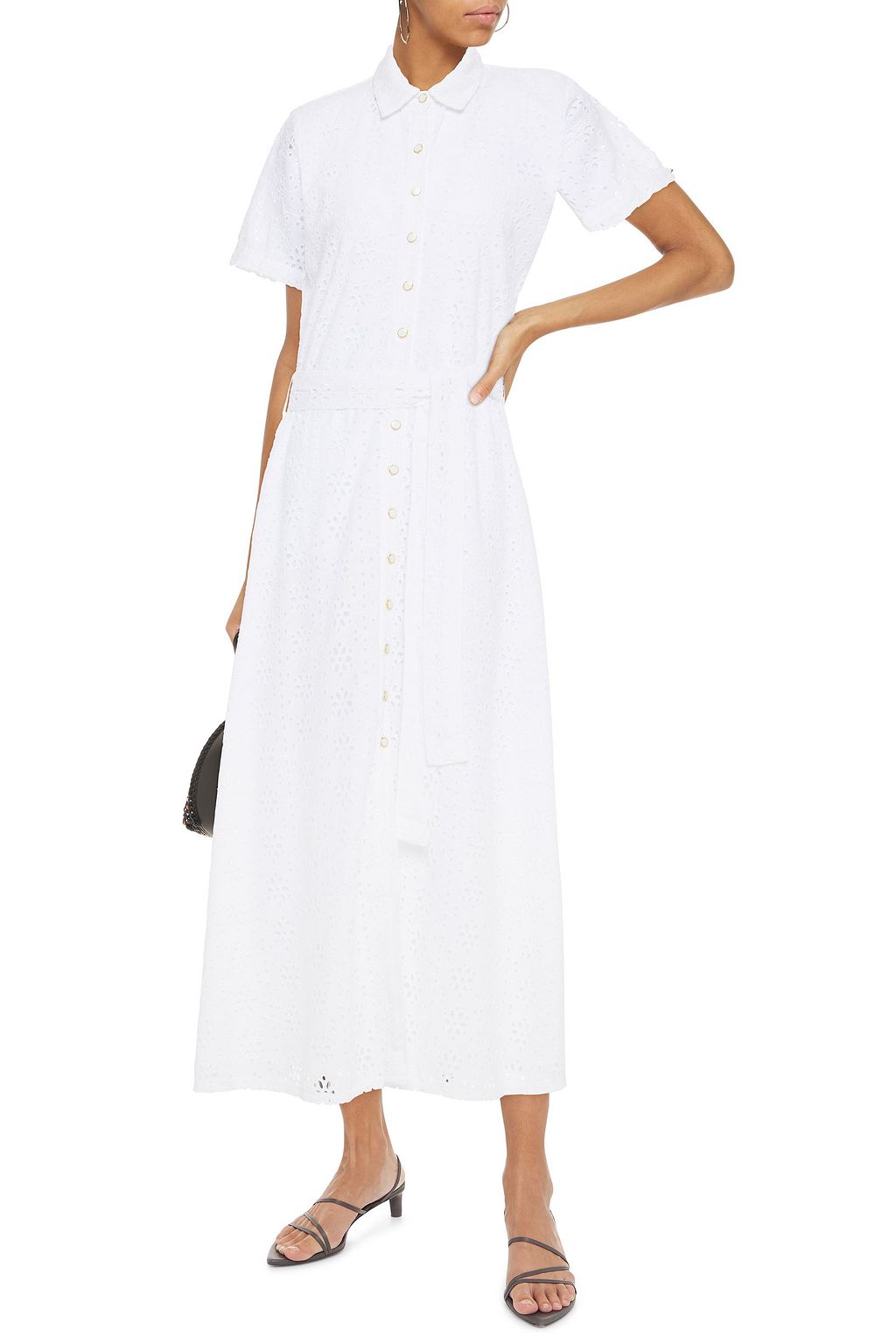 MELISSA ODABASH Vanessa belted broderie anglaise cotton midi shirt dress