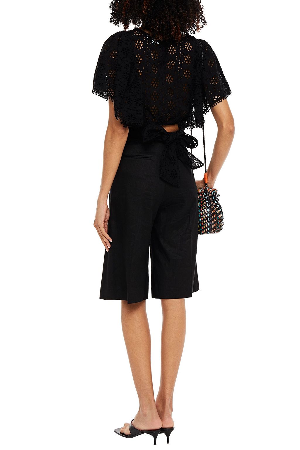 MELISSA ODABASH Kristal bow-detailed ruffled broderie anglaise cotton top