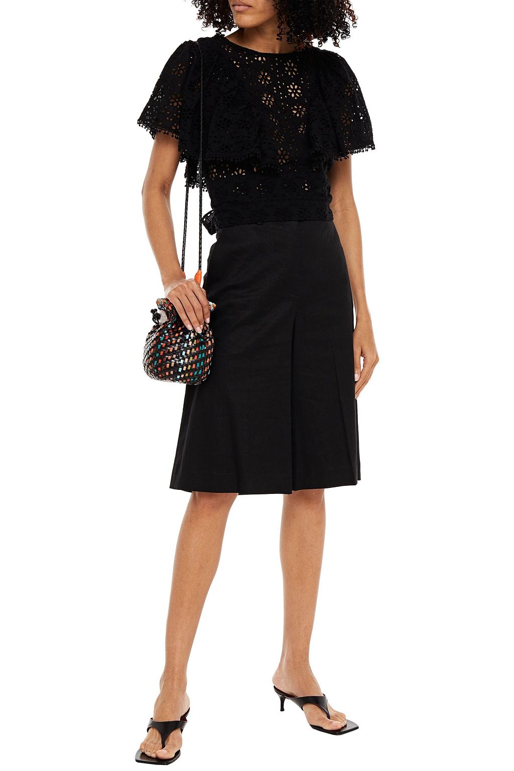 MELISSA ODABASH Kristal bow-detailed ruffled broderie anglaise cotton top
