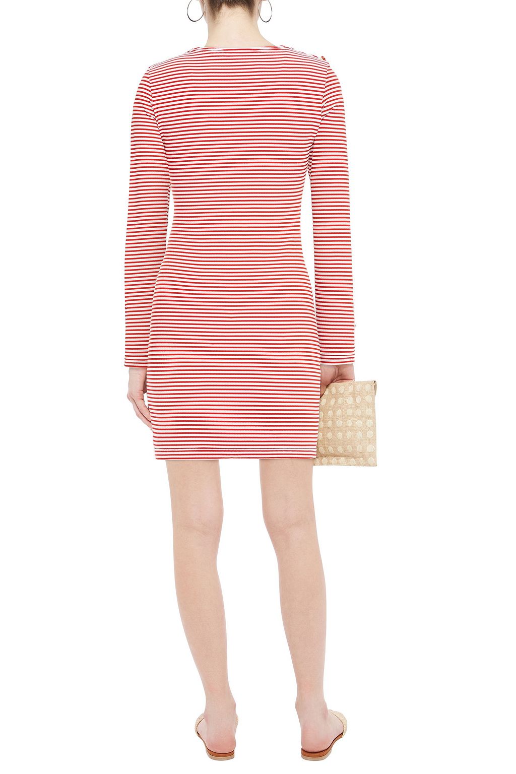 MELISSA ODABASH Agata button-detailed striped stretch-piqué mini dress