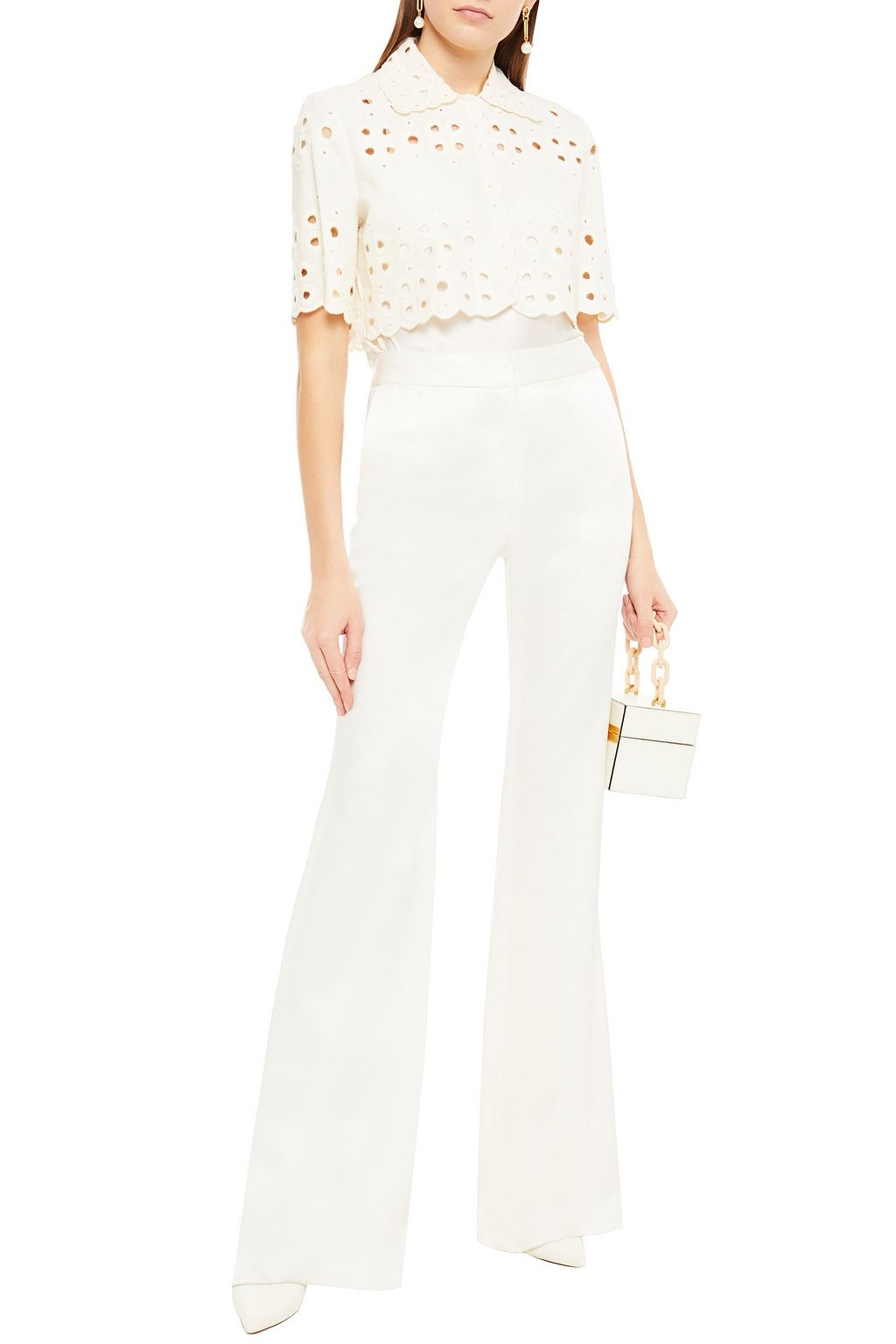 FENDI Scalloped broderie anglaise cotton bolero