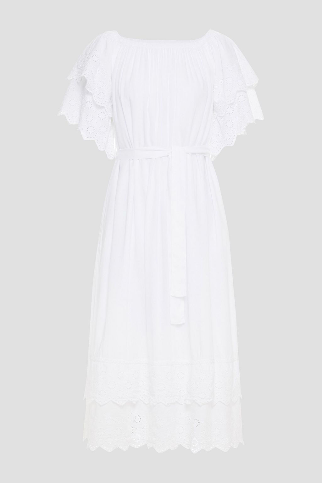 White Dee tiered belted broderie anglaise voile midi dress | MELISSA ...