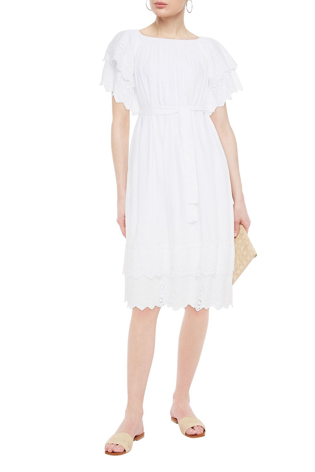 MELISSA ODABASH Dee tiered belted broderie anglaise voile midi dress