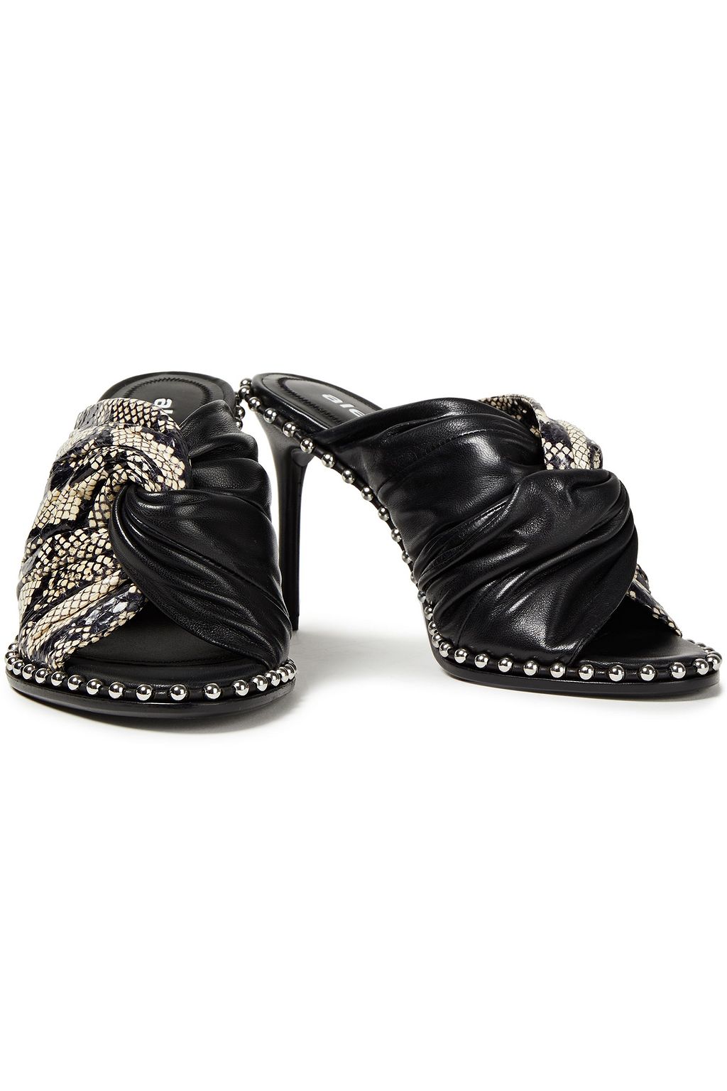 ALEXANDER WANG Lily twist-front snake-effect and textured-leather mules