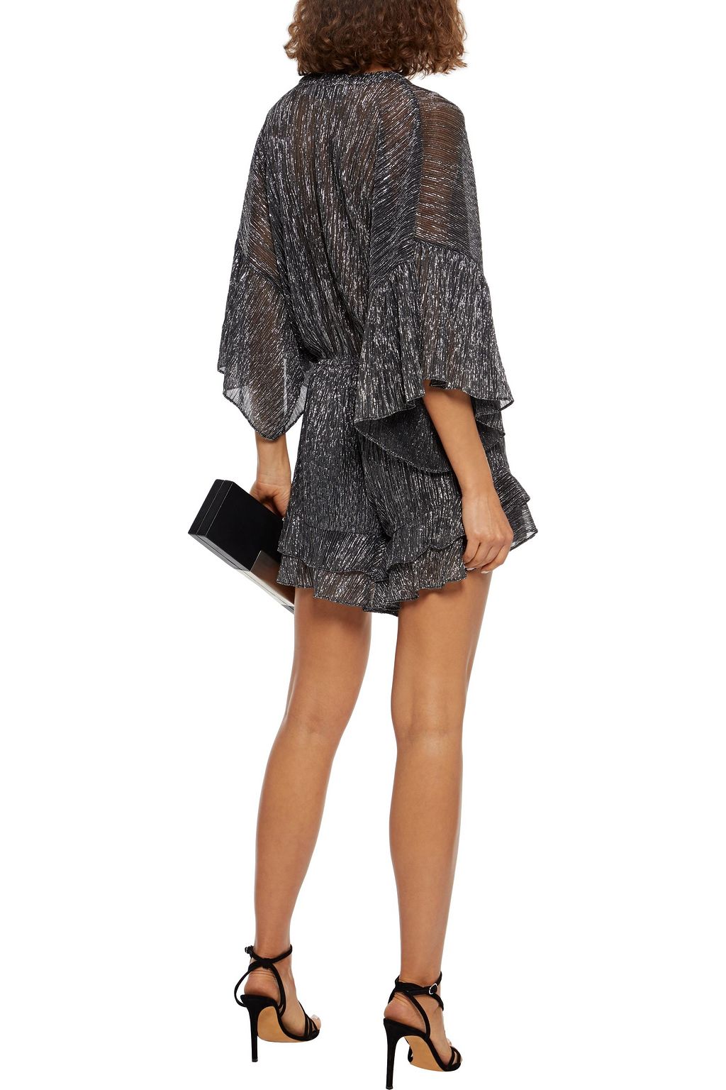 IRO Aeolus ruffled metallic plissé woven playsuit