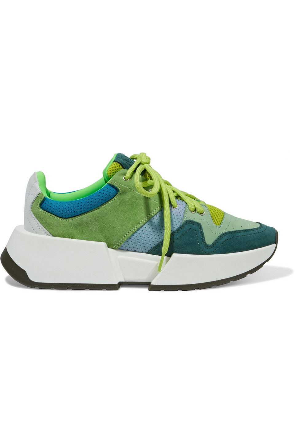 mm6 maison margiela - color-block suede and mesh exaggerated-sole sneakers - green - eu 35
