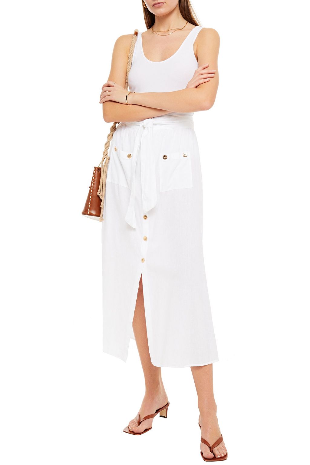 MELISSA ODABASH Alisa belted cotton-voile midi skirt
