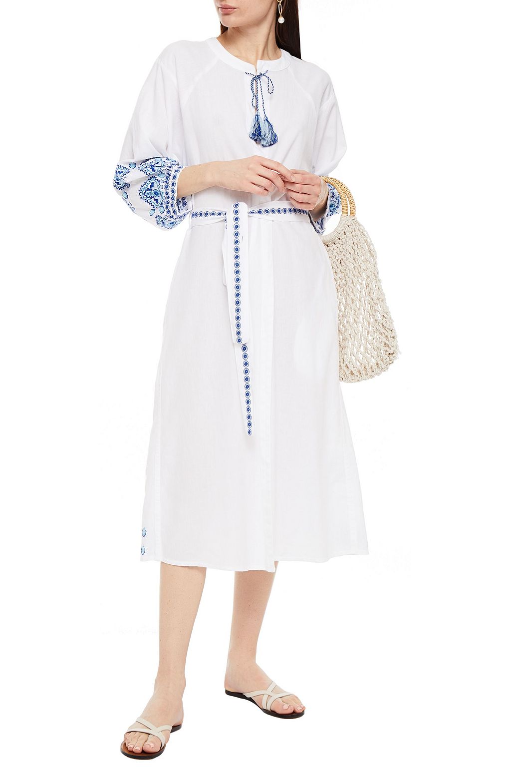 MELISSA ODABASH Audrey embroidered cotton-voile midi dress