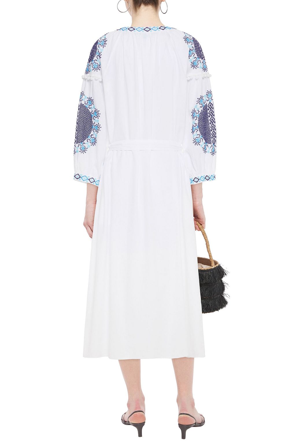 MELISSA ODABASH Ally belted embroidered cotton-voile midi dress