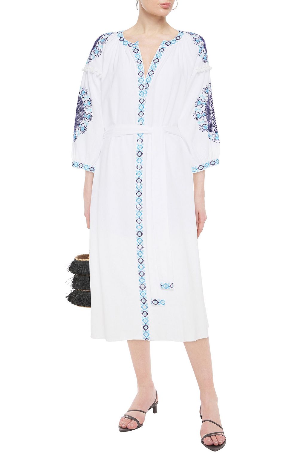 MELISSA ODABASH Ally belted embroidered cotton-voile midi dress
