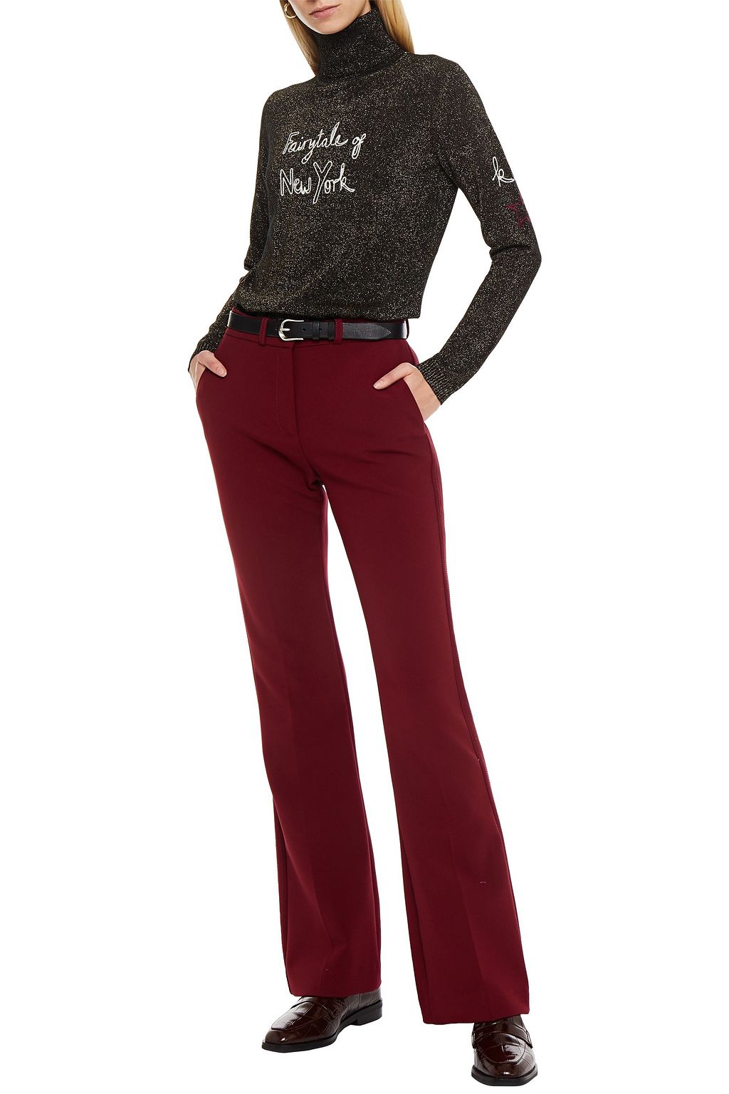 BELLA FREUD Embroidered metallic wool-blend turtleneck sweater