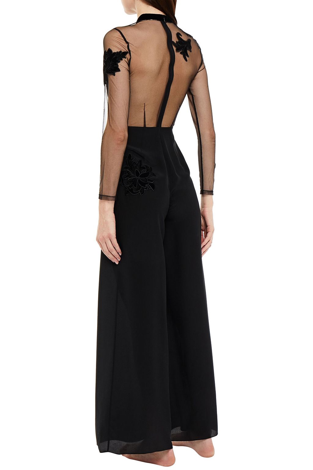 MYLA Park Lane appliquéd tulle and silk-satin jumpsuit