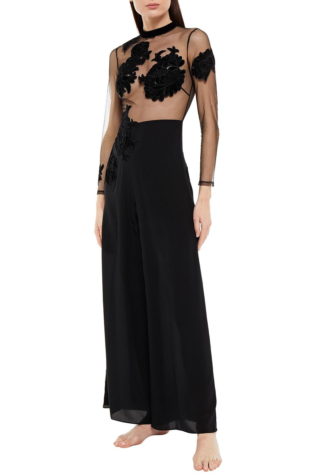MYLA Park Lane appliquéd tulle and silk-satin jumpsuit