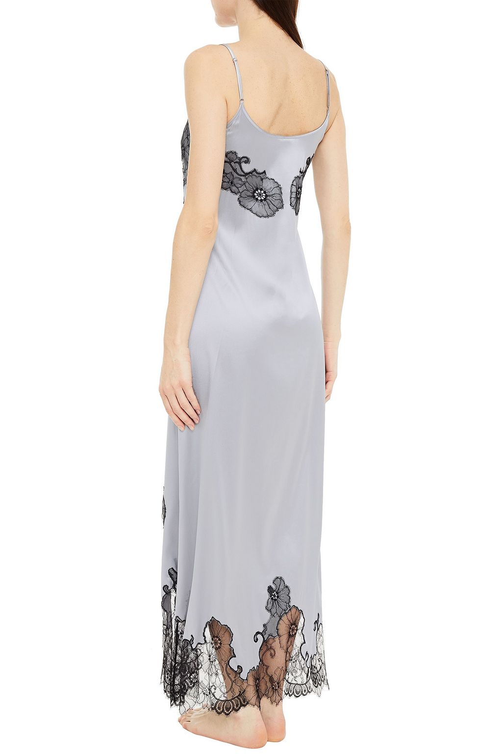 MYLA Pansy Gardens Chantilly lace-paneled silk crepe de chine nightdress