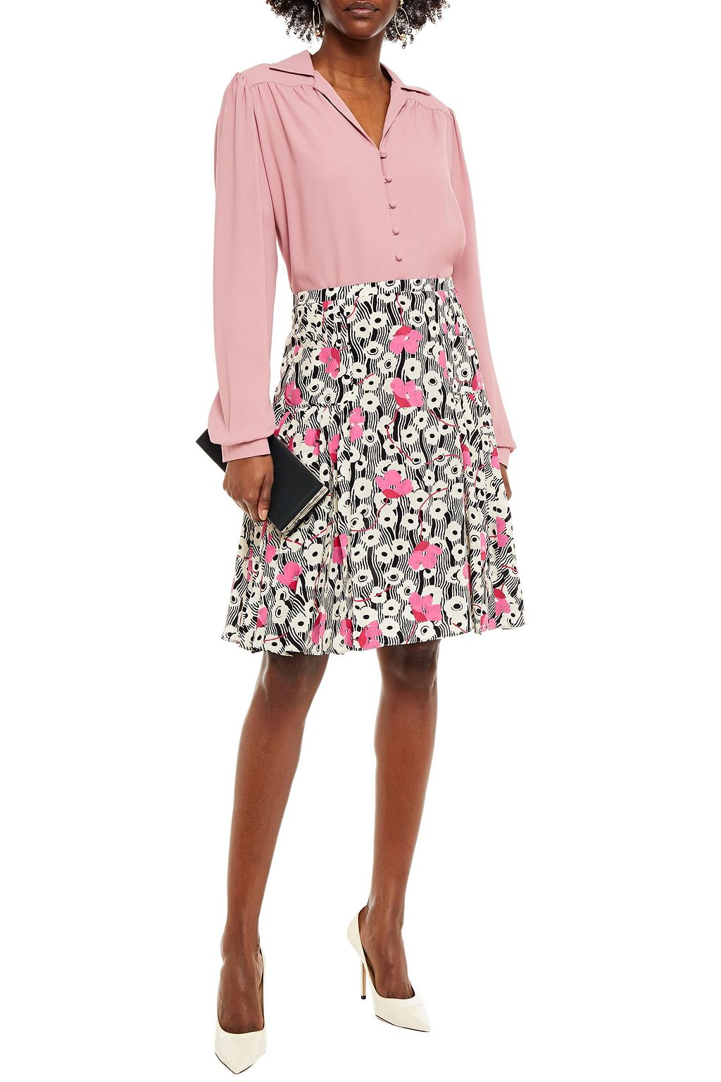 VALENTINO GARAVANI Pleated printed silk crepe de chine skirt