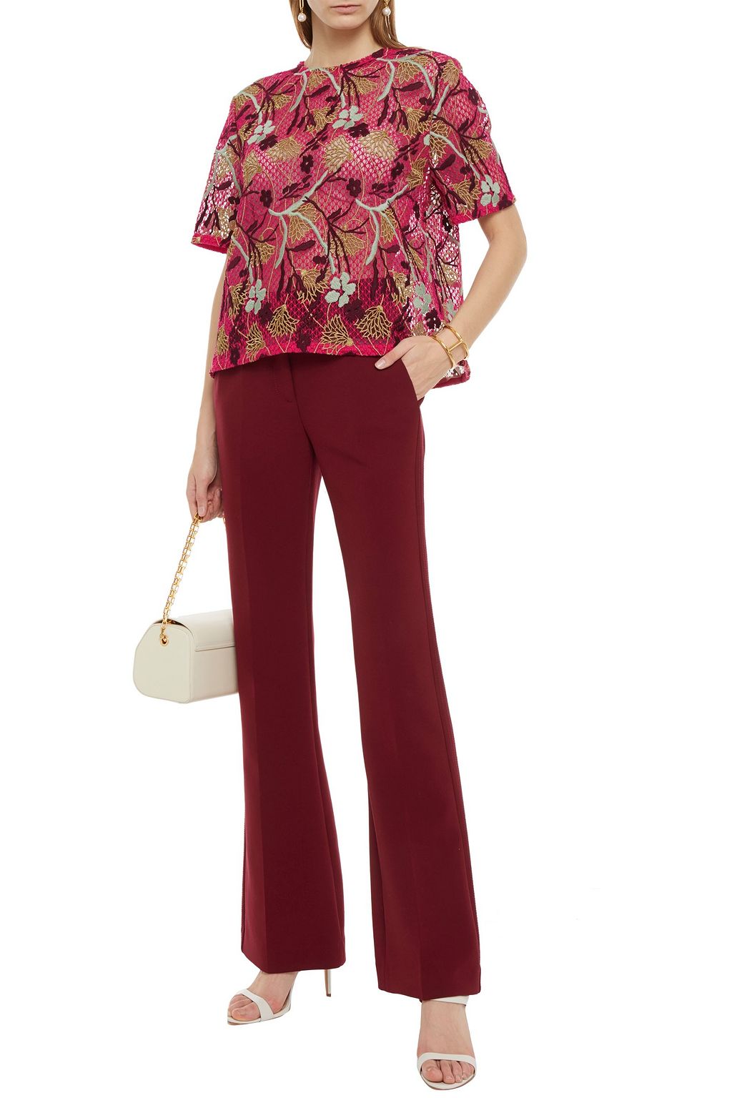 VALENTINO GARAVANI Metallic cotton-blend guipure lace top