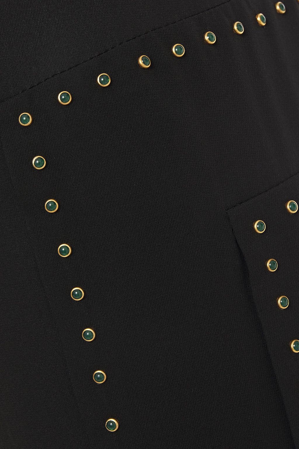 VALENTINO GARAVANI Studded pleated silk-crepe midi skirt