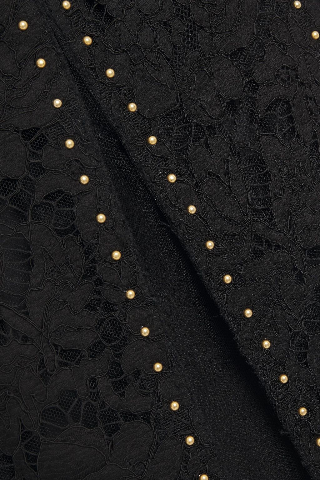 VALENTINO GARAVANI Studded pleated cotton-blend corded lace and tulle midi skirt