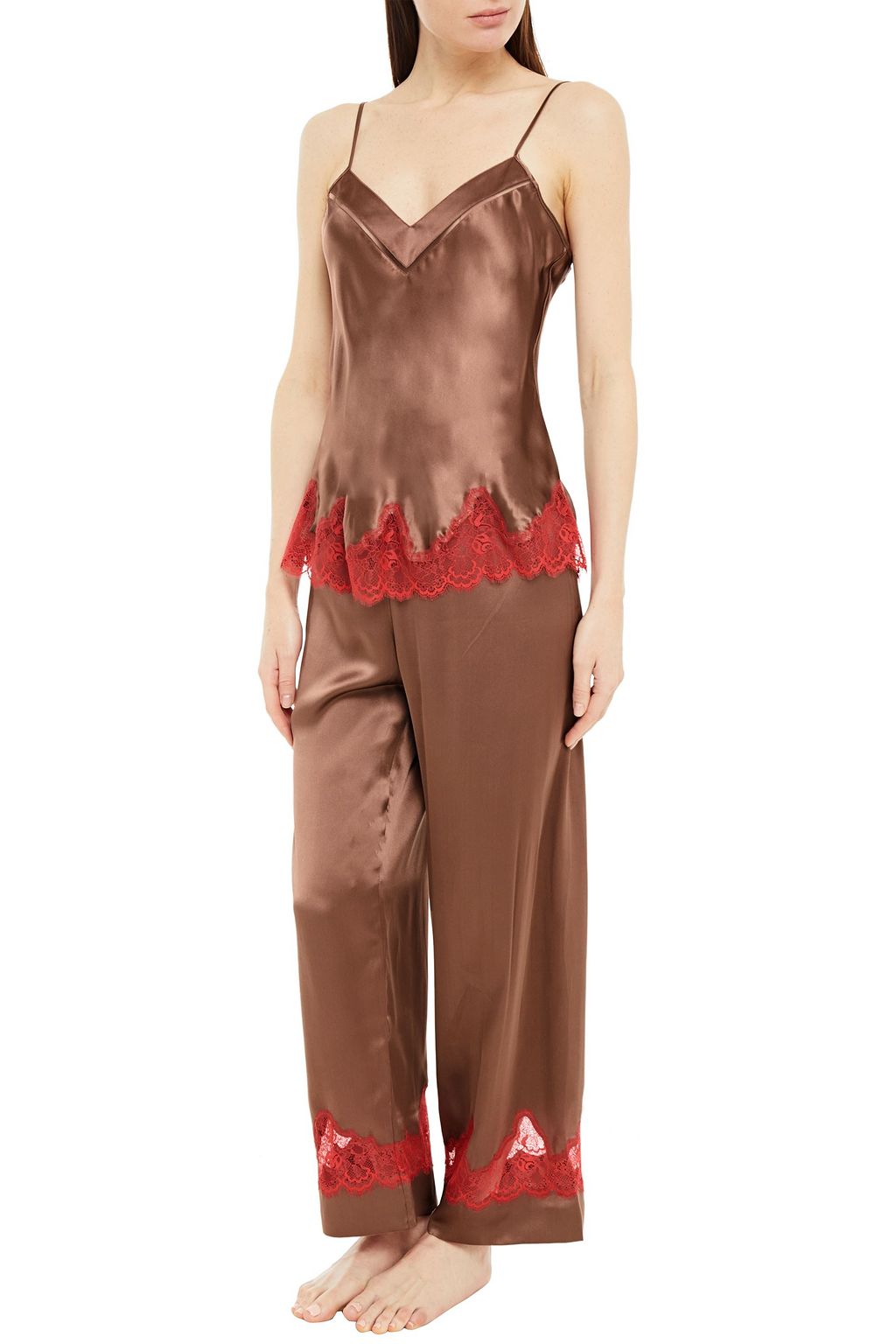 SIMONE PÉRÈLE Lace-trimmed silk-blend satin camisole