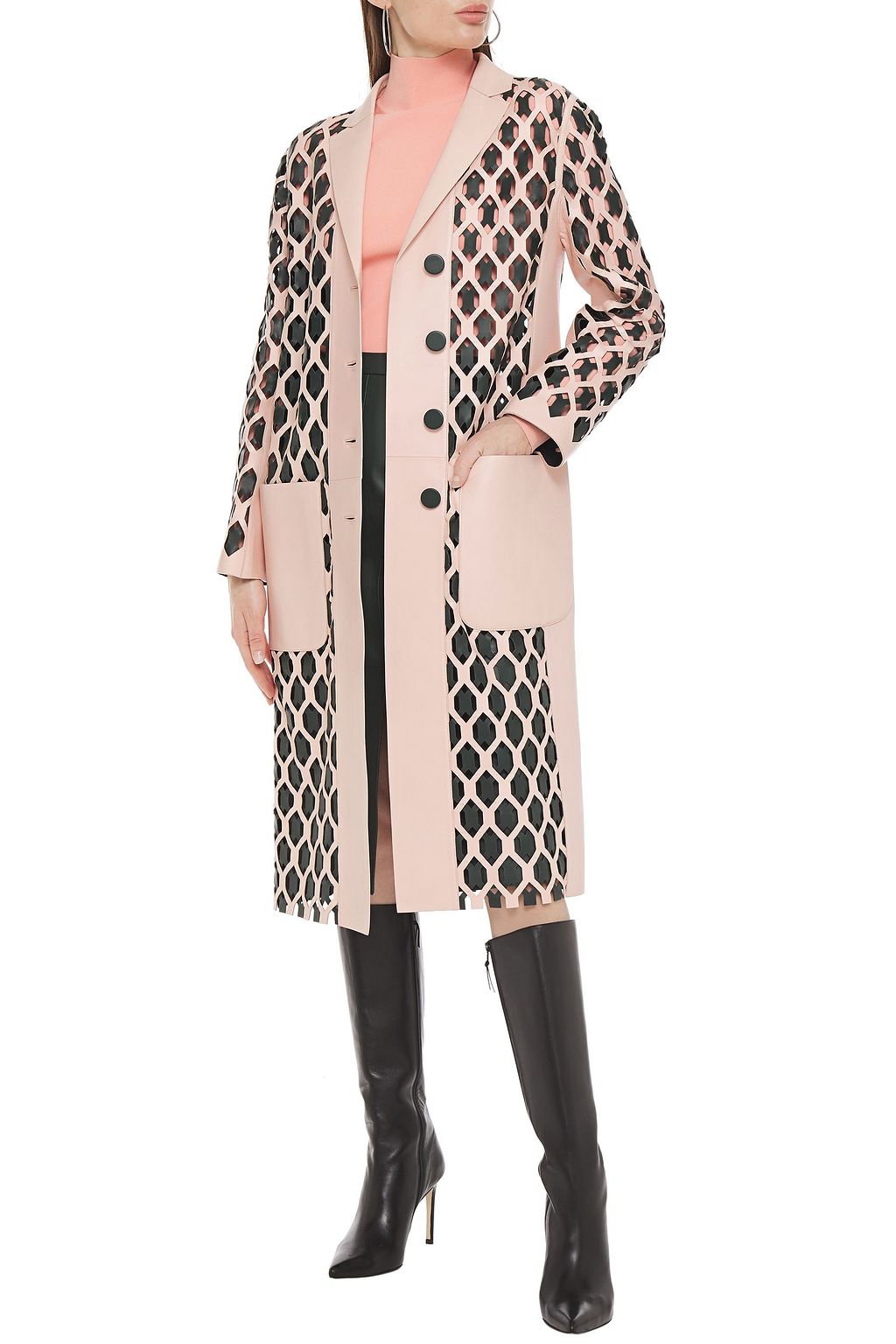 FENDI Two-tone laser-cut leather coat