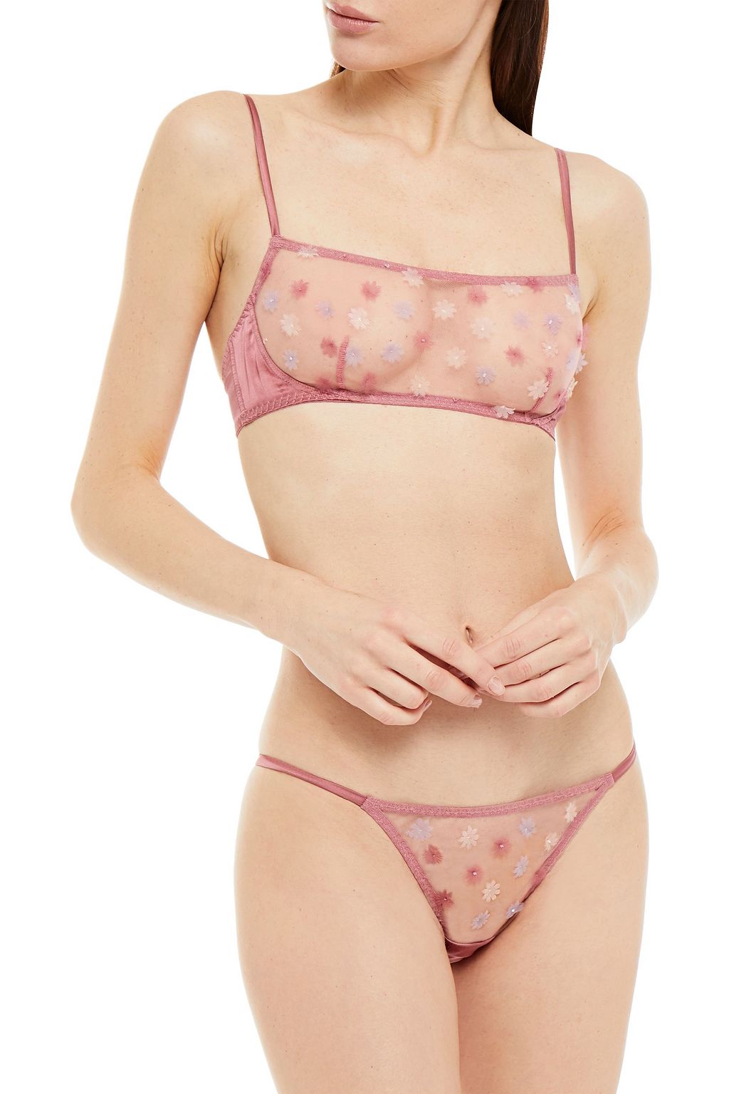 MYLA Elder Gardens floral-appliquéd silk-blend tulle and satin soft-cup bra