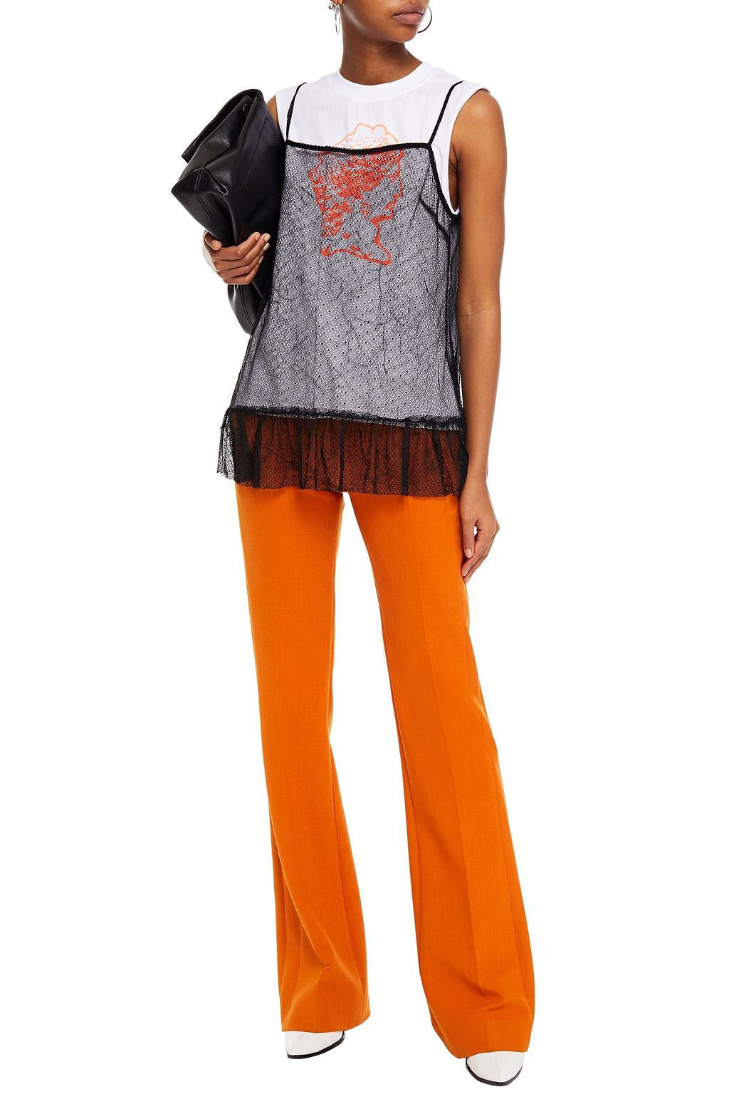 MCQ ALEXANDER MCQUEEN Layered printed jersey and lace top