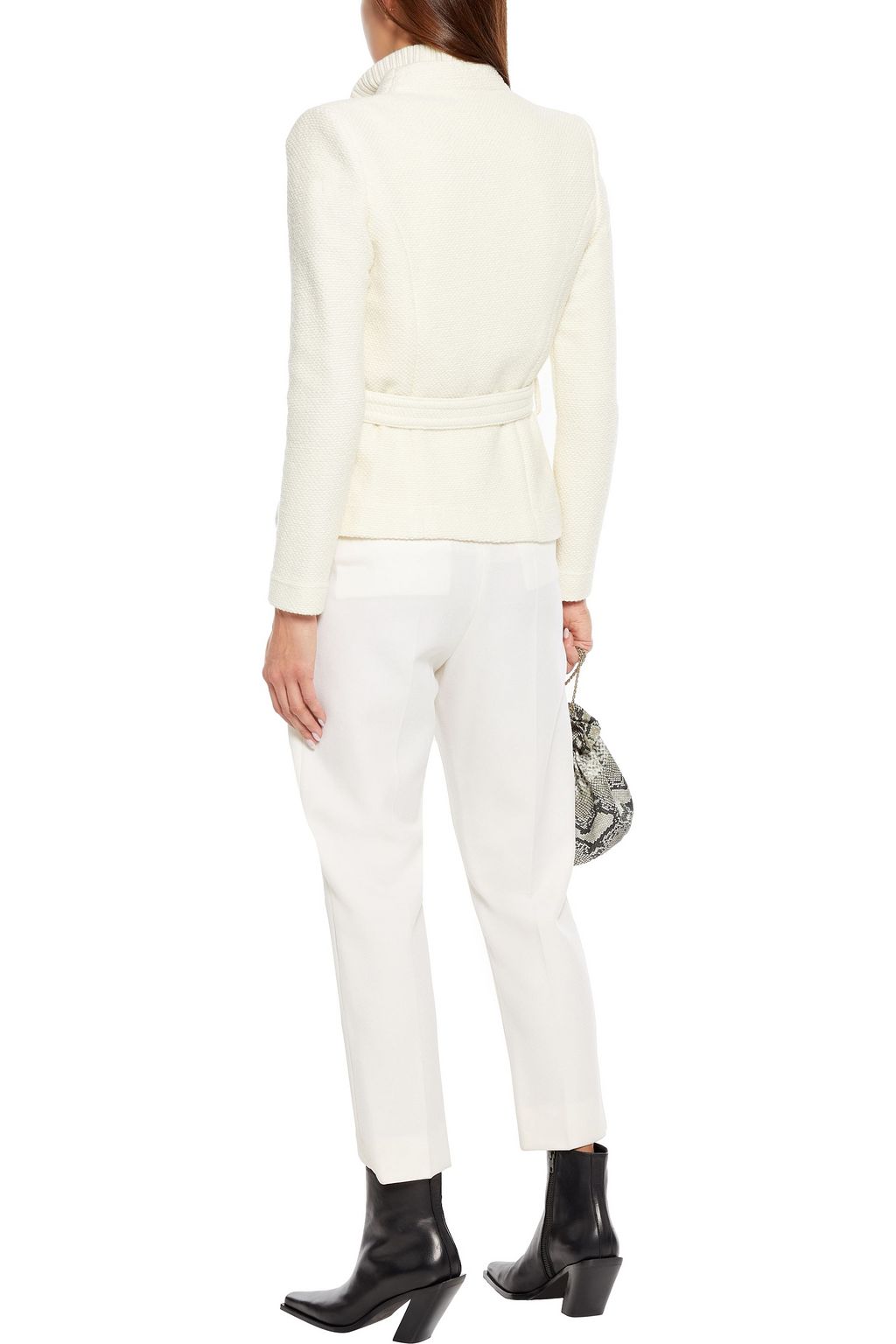 IRO Awa belted leather-trimmed bouclé-knit wool-blend jacket
