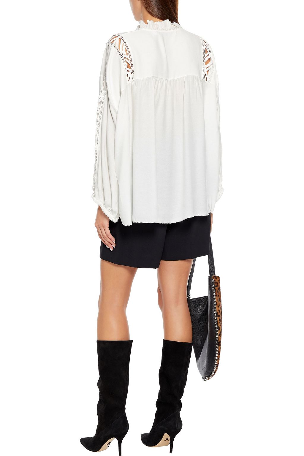 IRO Felicia crochet-trimmed modal-blend crepe de chine blouse