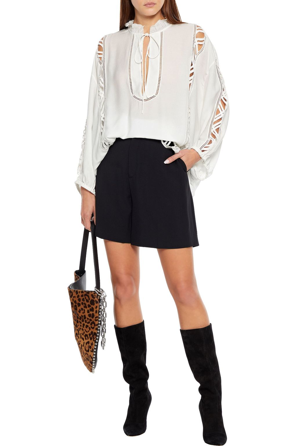 IRO Felicia crochet-trimmed modal-blend crepe de chine blouse