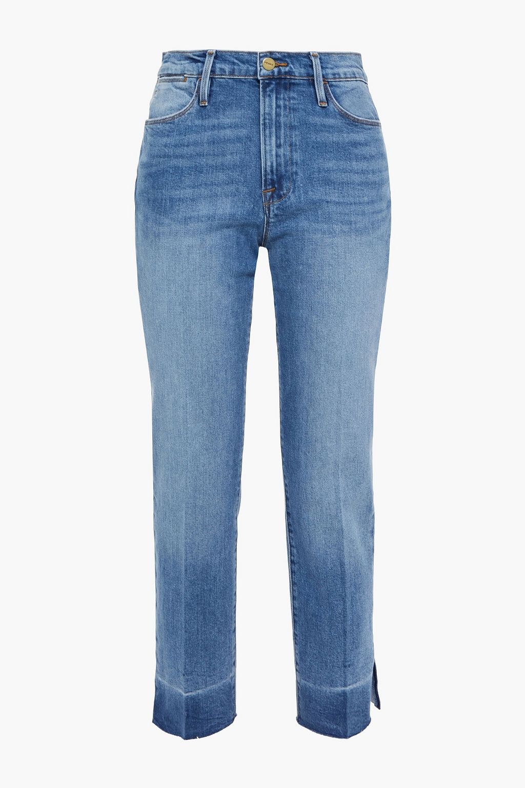 FRAME Le High Straight cropped distressed midrise straightleg jeans