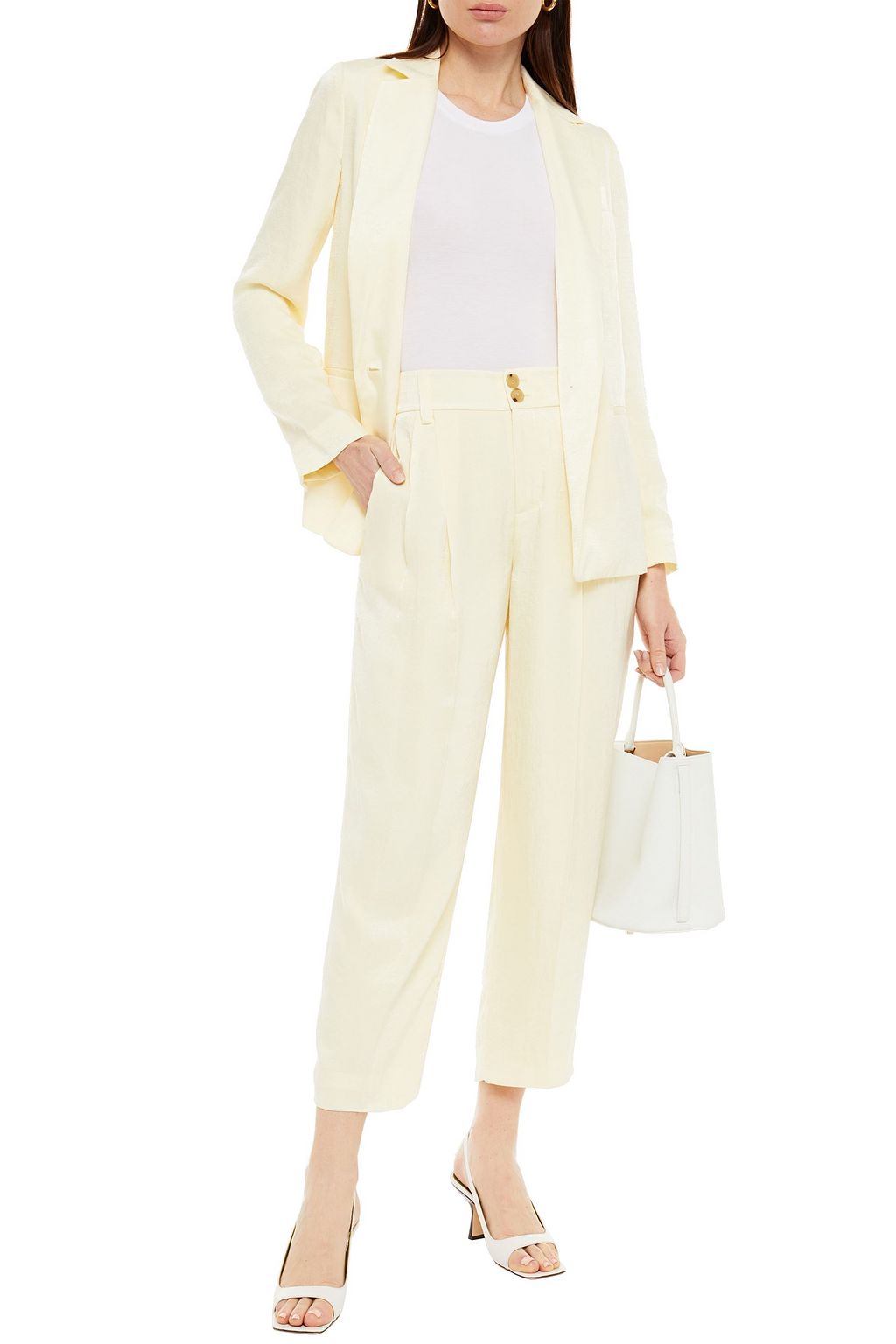 VINCE. Pleated crinkled satin-twill tapered pants