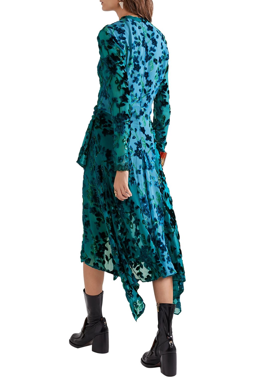 CHLOÉ Draped lace-trimmed devoré-crepon midi dress