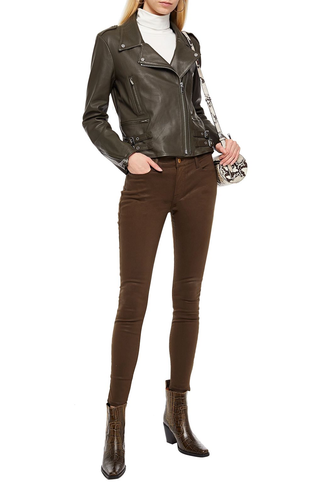FRAME Coated mid-rise skinny jeans