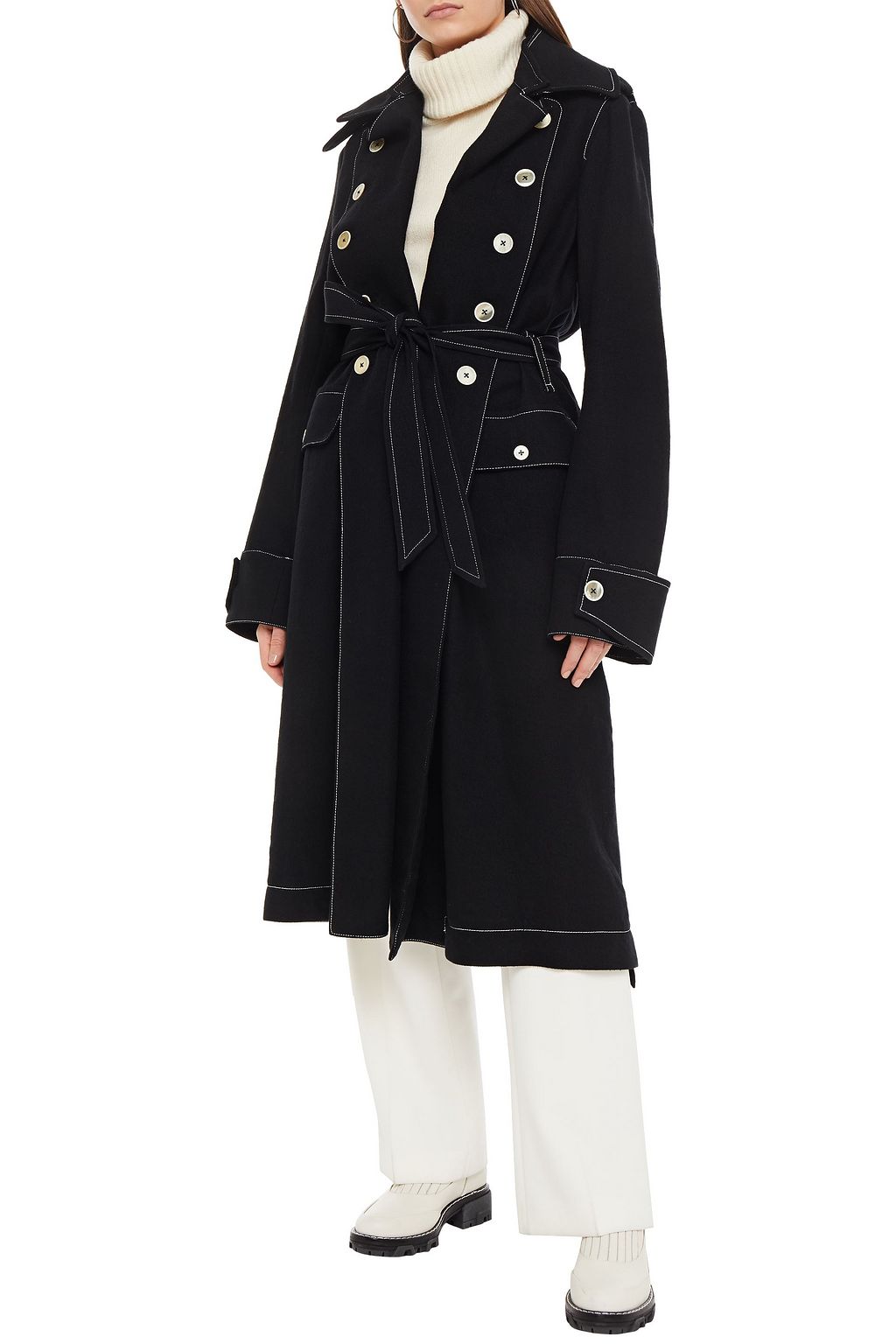 ANN DEMEULEMEESTER Double-breasted wool and linen-blend crepe trench coat